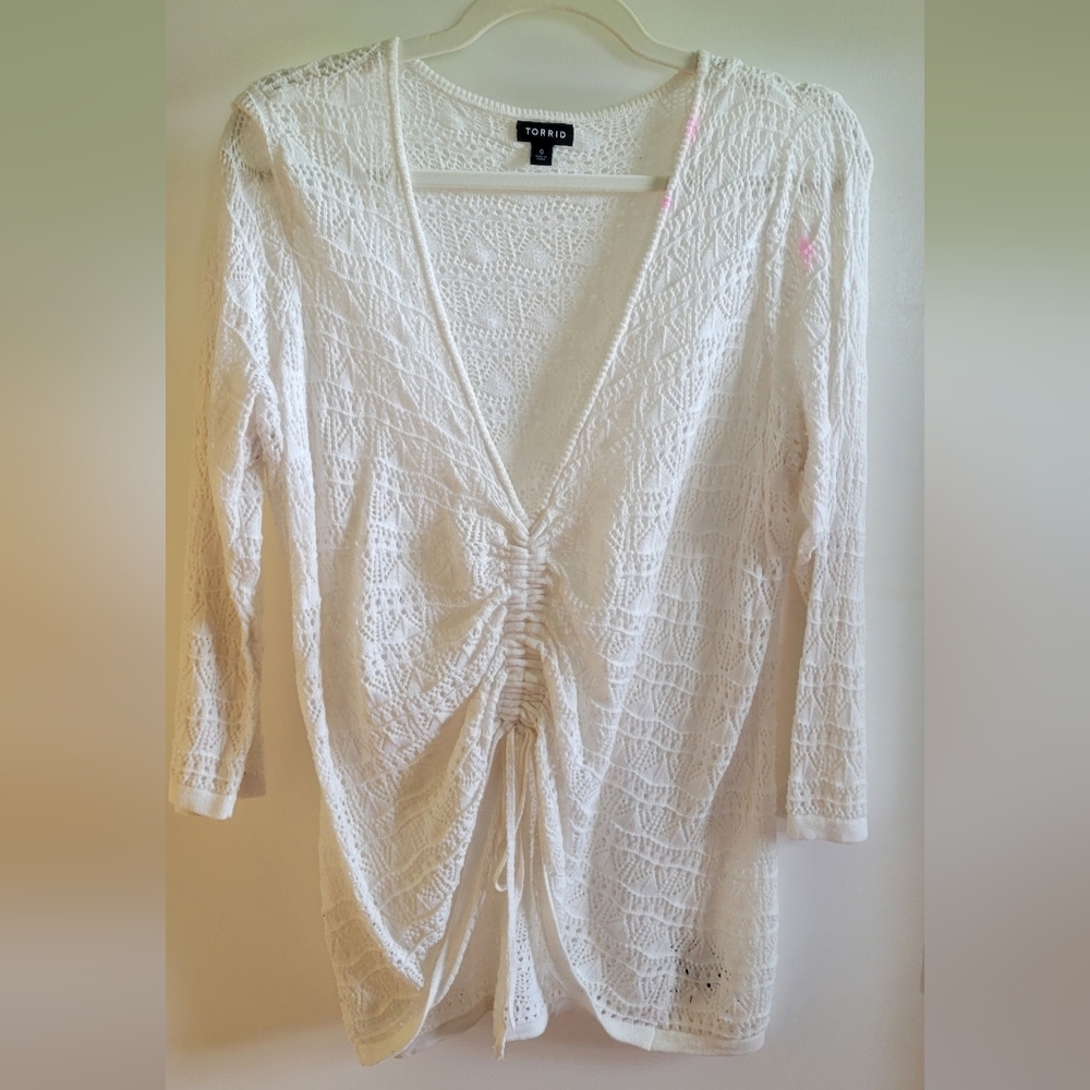 Torrid White Lace cinch Sweater